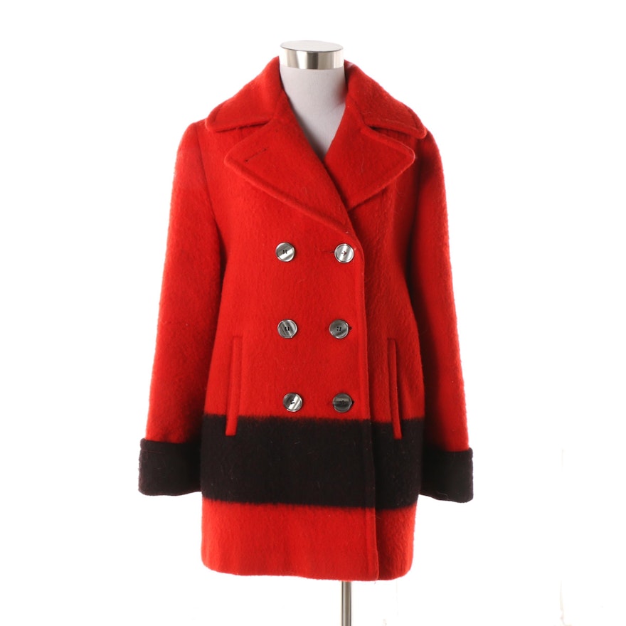 Women's Vintage Hudson's Bay Red Wool Double-Breasted Blanket Coat