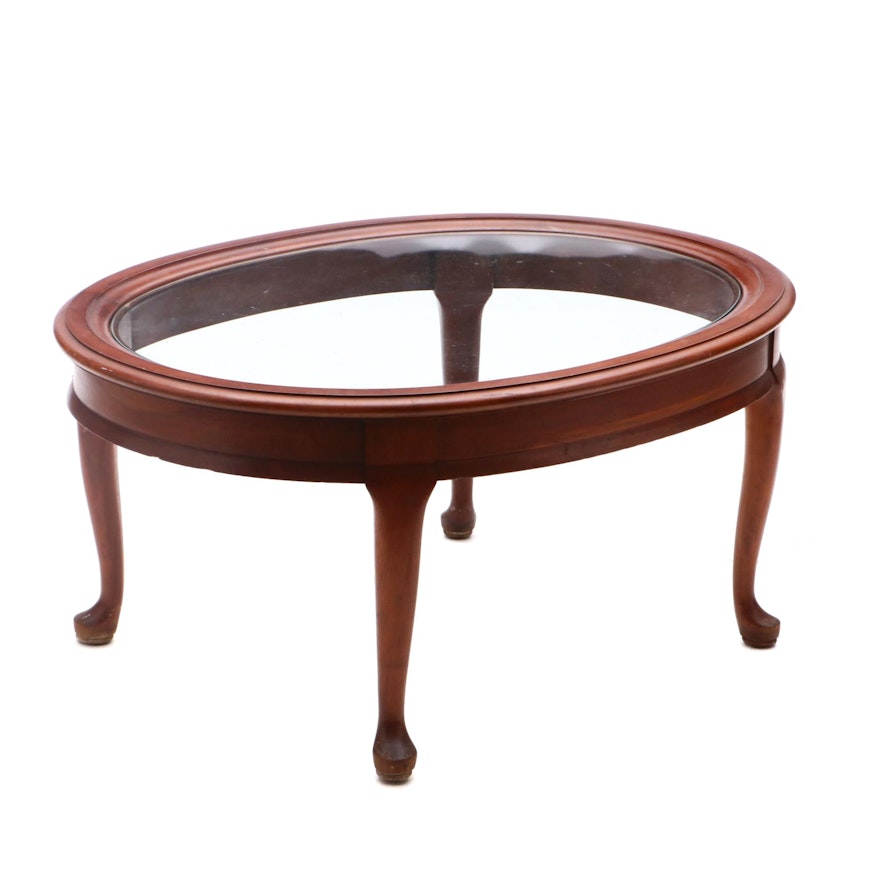 Oval Glass Top Wooden Coffee Table