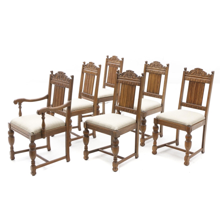 Early 20th Century English Renaissance Style Oak Dining Chairs