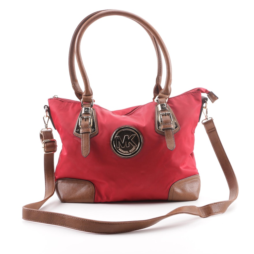 MICHAEL Michael Kors Red Nylon and Brown Leather Convertible Tote