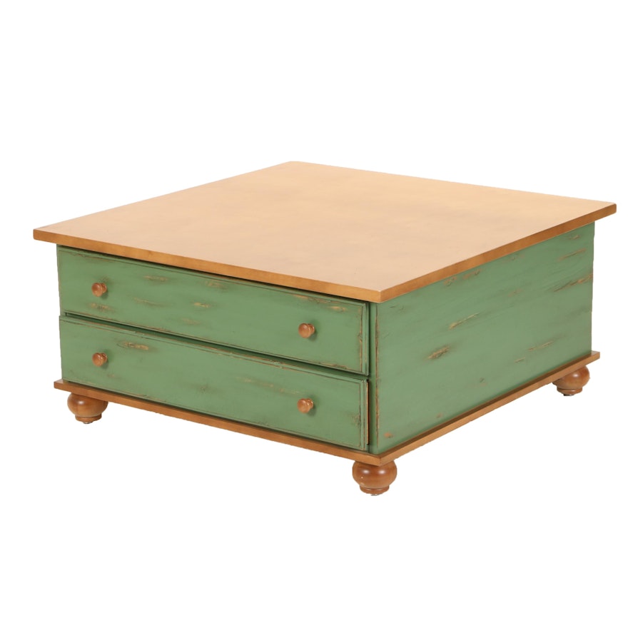 Contemporary Green-Painted Maple Coffee Table with Two Drawers by Lane