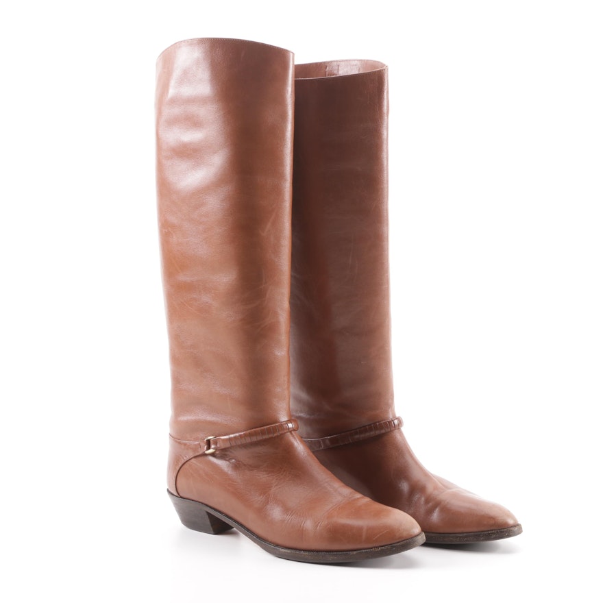 Joseph Brown Leather Tall Boots with Ankle Buckle