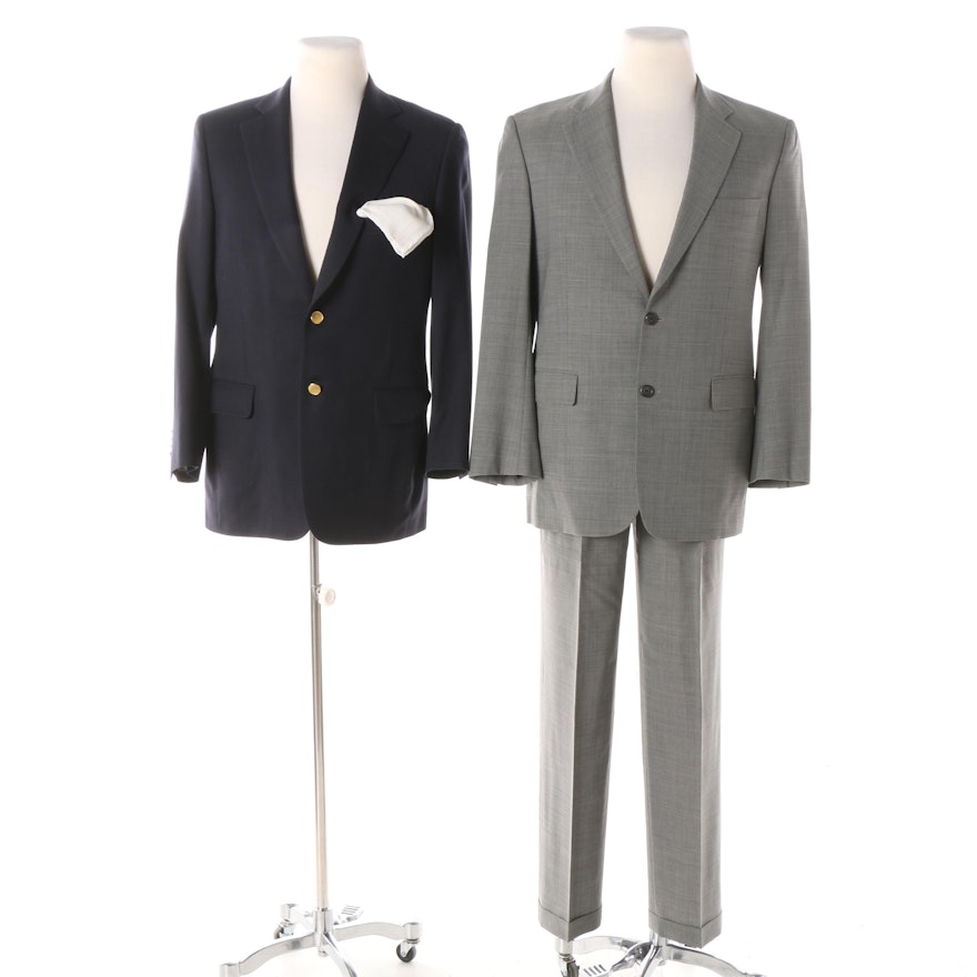 Brooks Brothers Two-Piece Suit and Paul Stuart Blazer with White Handkerchief