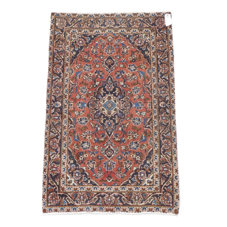 Hand-Knotted Persian Kashan Accent Rug