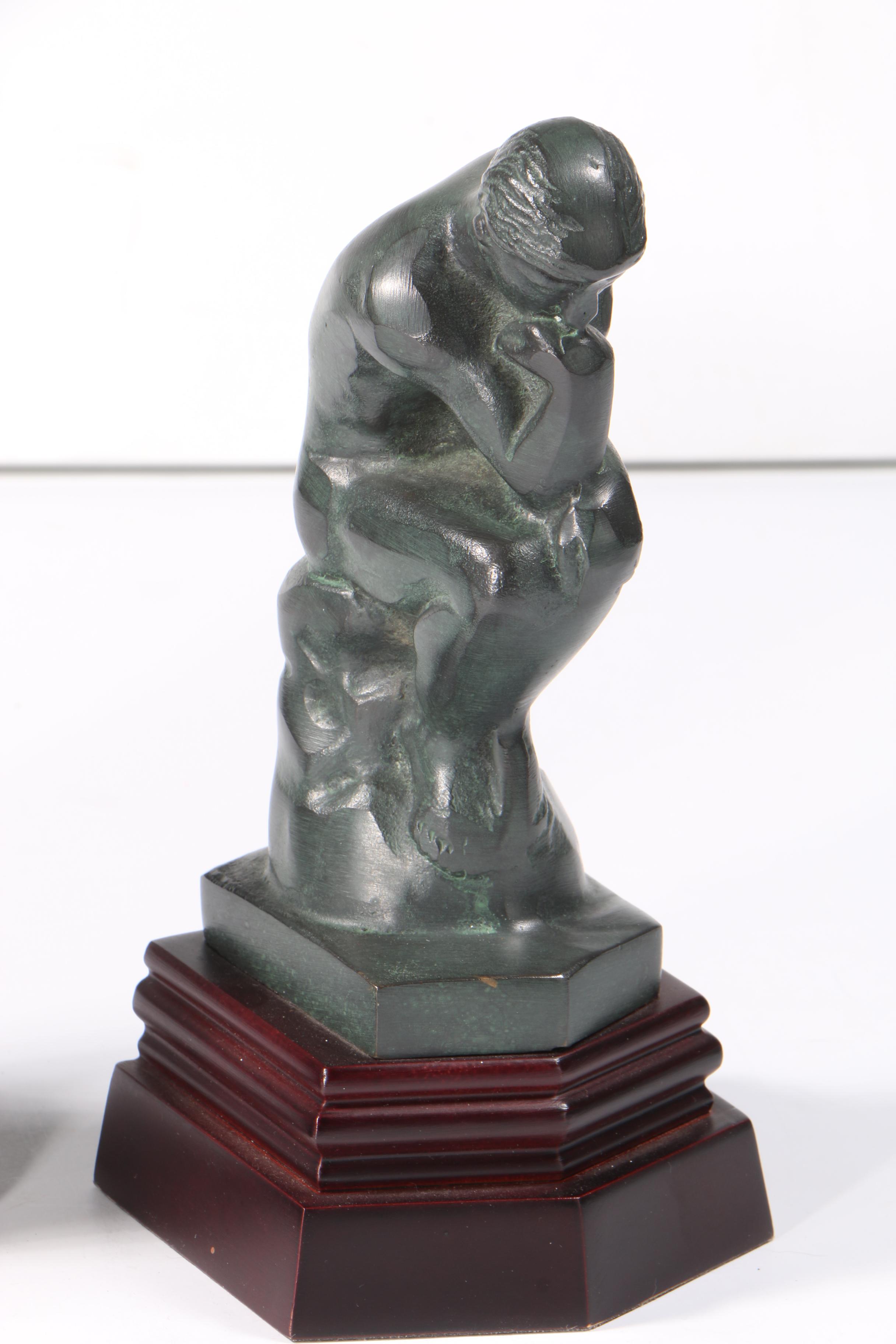 Marble Bookend and Plaster Replica Figurine after Auguste Rodin "The Thinker"