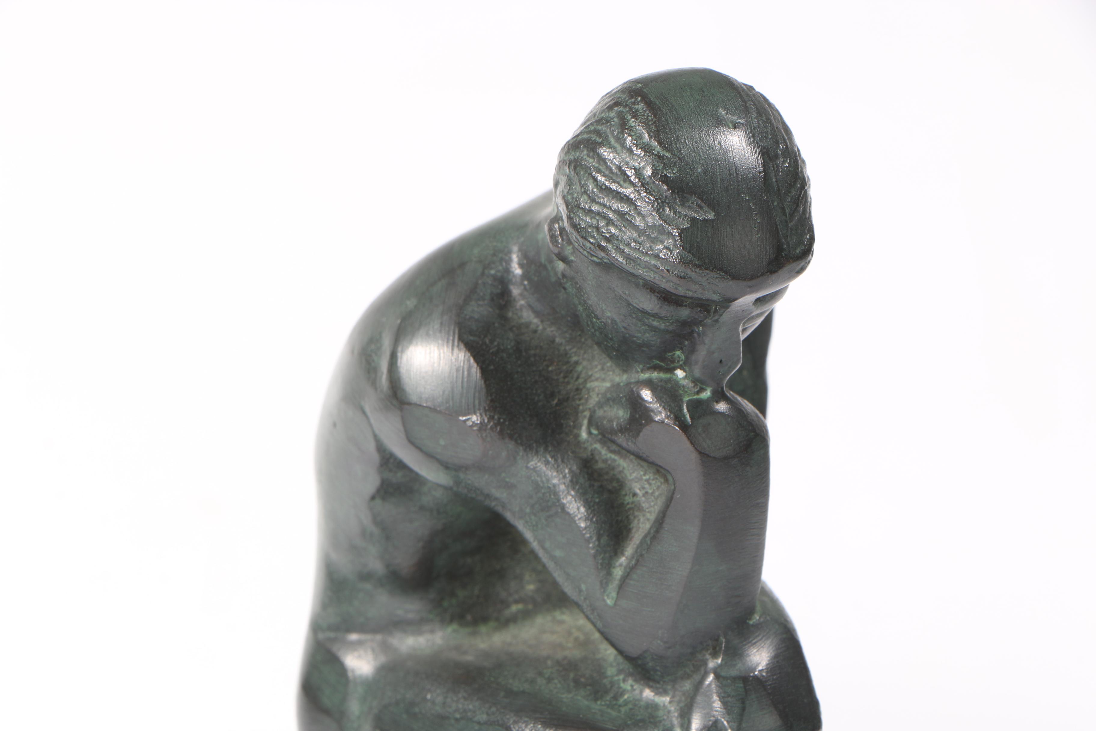 Marble Bookend and Plaster Replica Figurine after Auguste Rodin "The Thinker"
