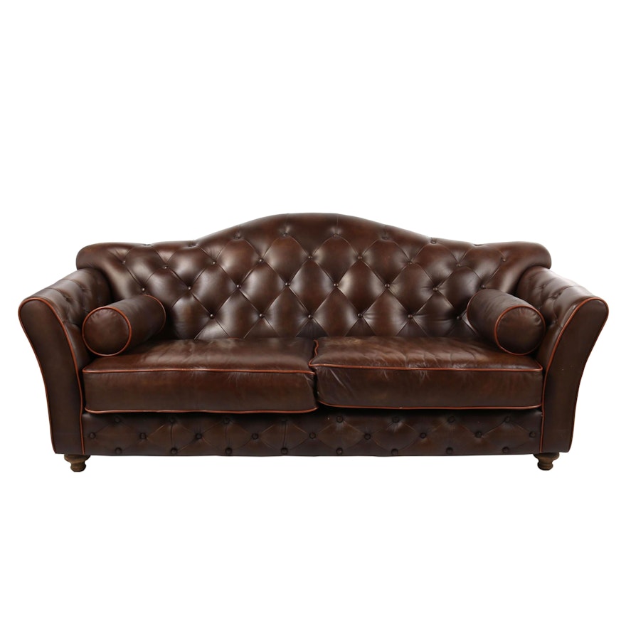 Leather Button-Tufted Sofa, 21st Century