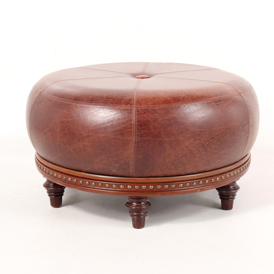 Leather Ottoman by The Bombay Company, 21st Century