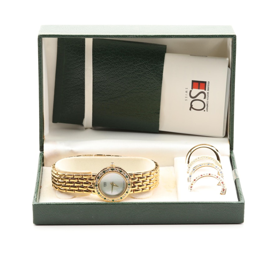 ESQ Gold Plated Mother of Pearl Wristwatch with Interchangeable Bezels