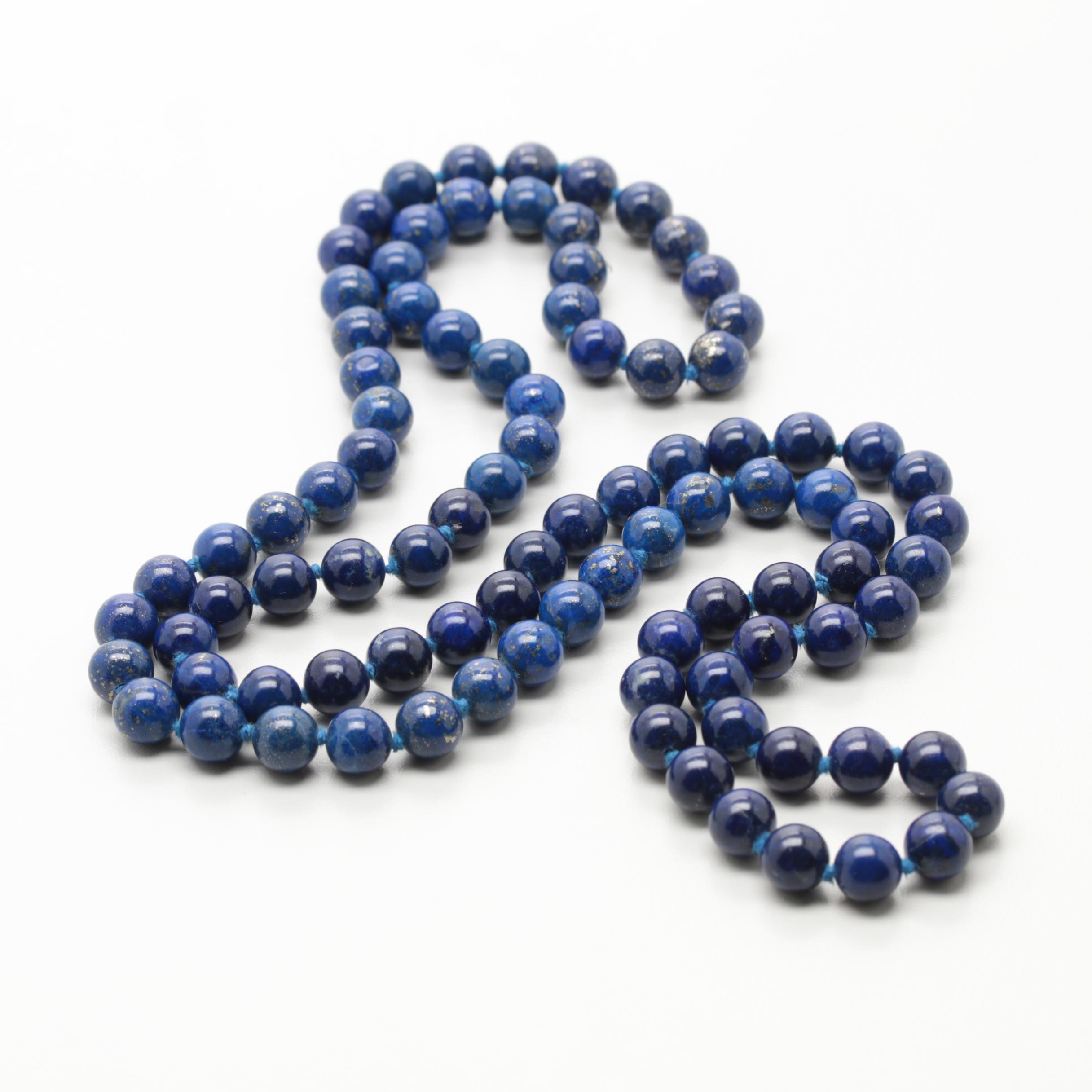 Hand Knotted Endless Beaded Lapis Lazuli Necklace