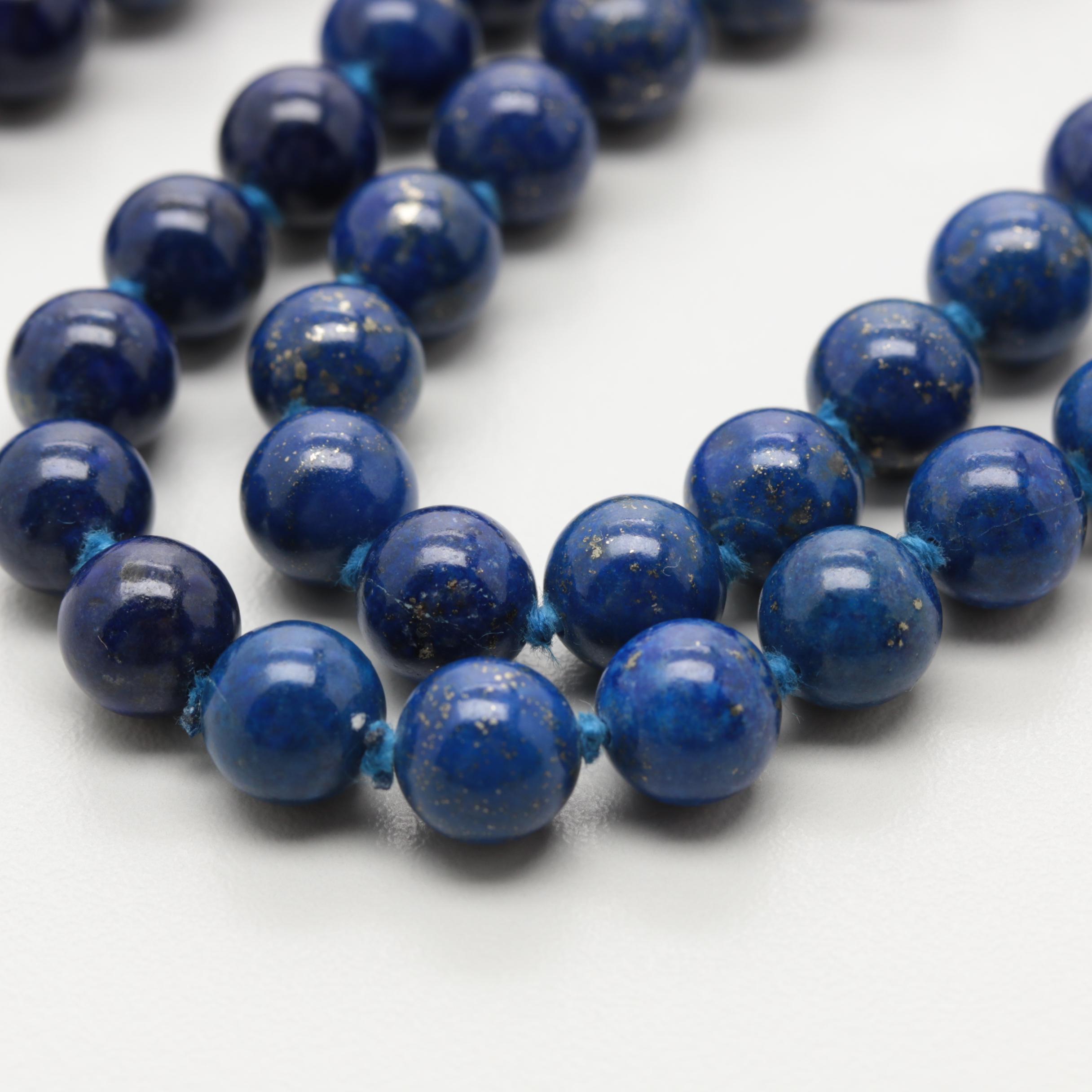 Hand Knotted Endless Beaded Lapis Lazuli Necklace