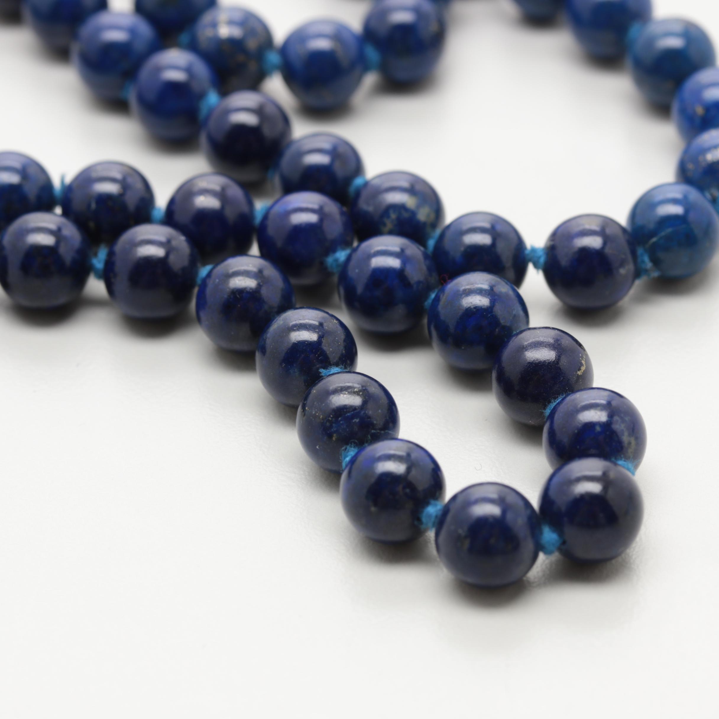 Hand Knotted Endless Beaded Lapis Lazuli Necklace