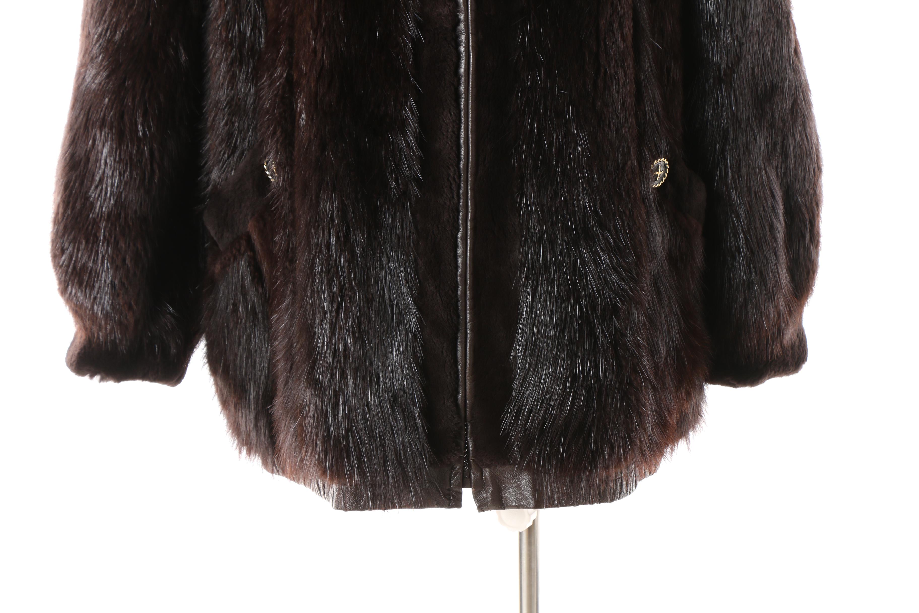 1980s Vintage O'Brien & Sons Furs Beaver Fur and Leather Reversible Jacket