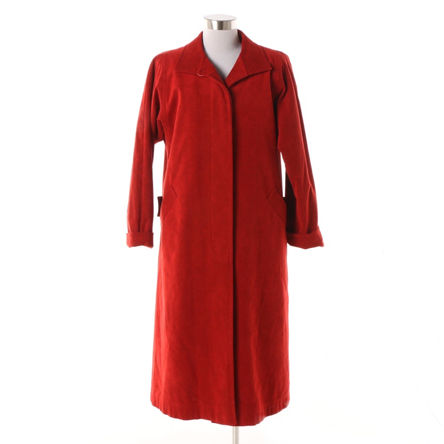 Circa 1960s Nora Zandré Red Ultrasuede Coat with Sheared Beaver Fur Lining