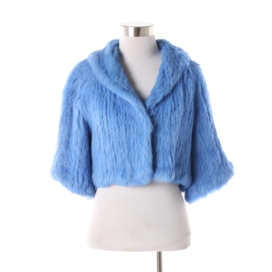 Sisters Outerwear Blue Knitted Rabbit Fur Shrug