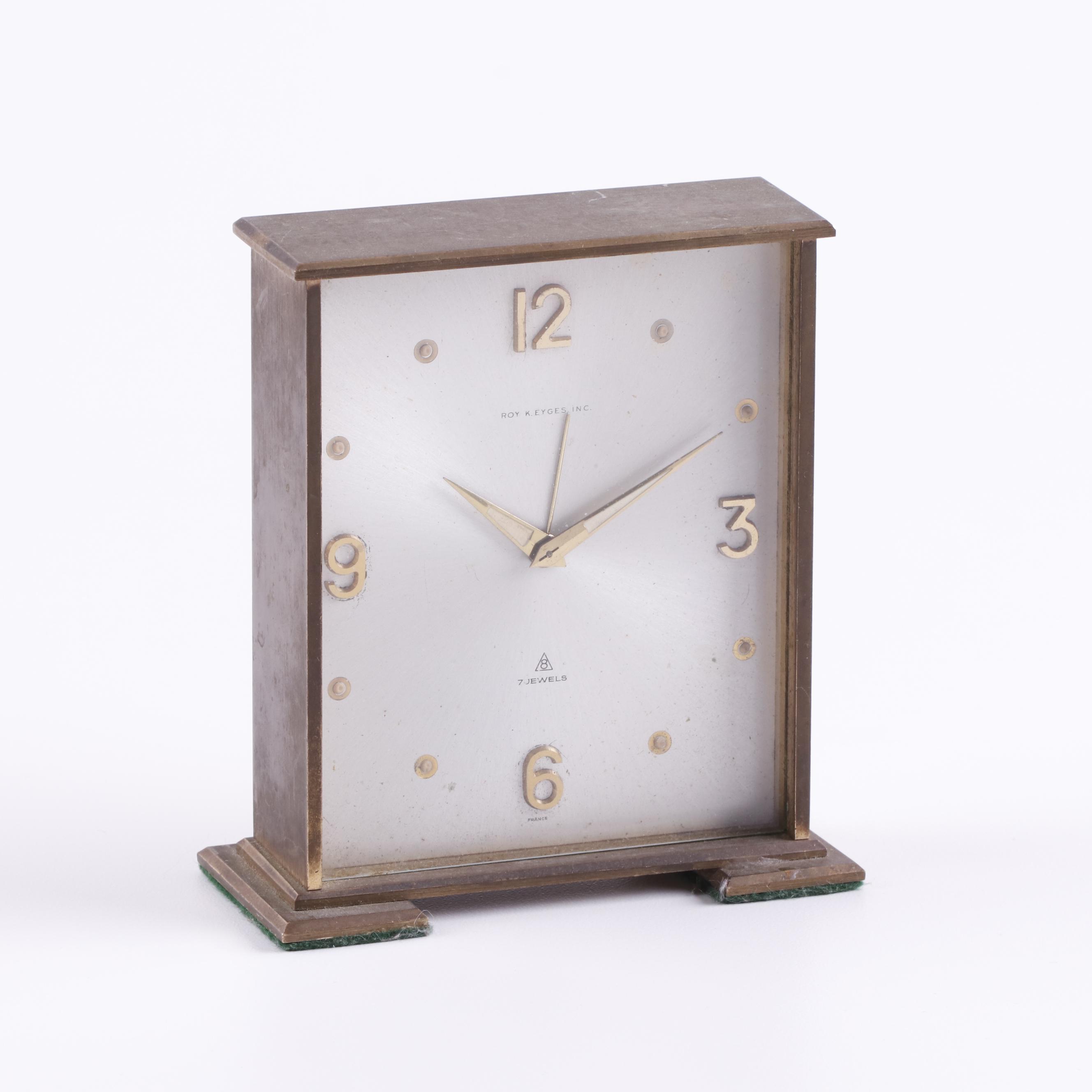 French Roy K. Eyges Brass Desk Clock