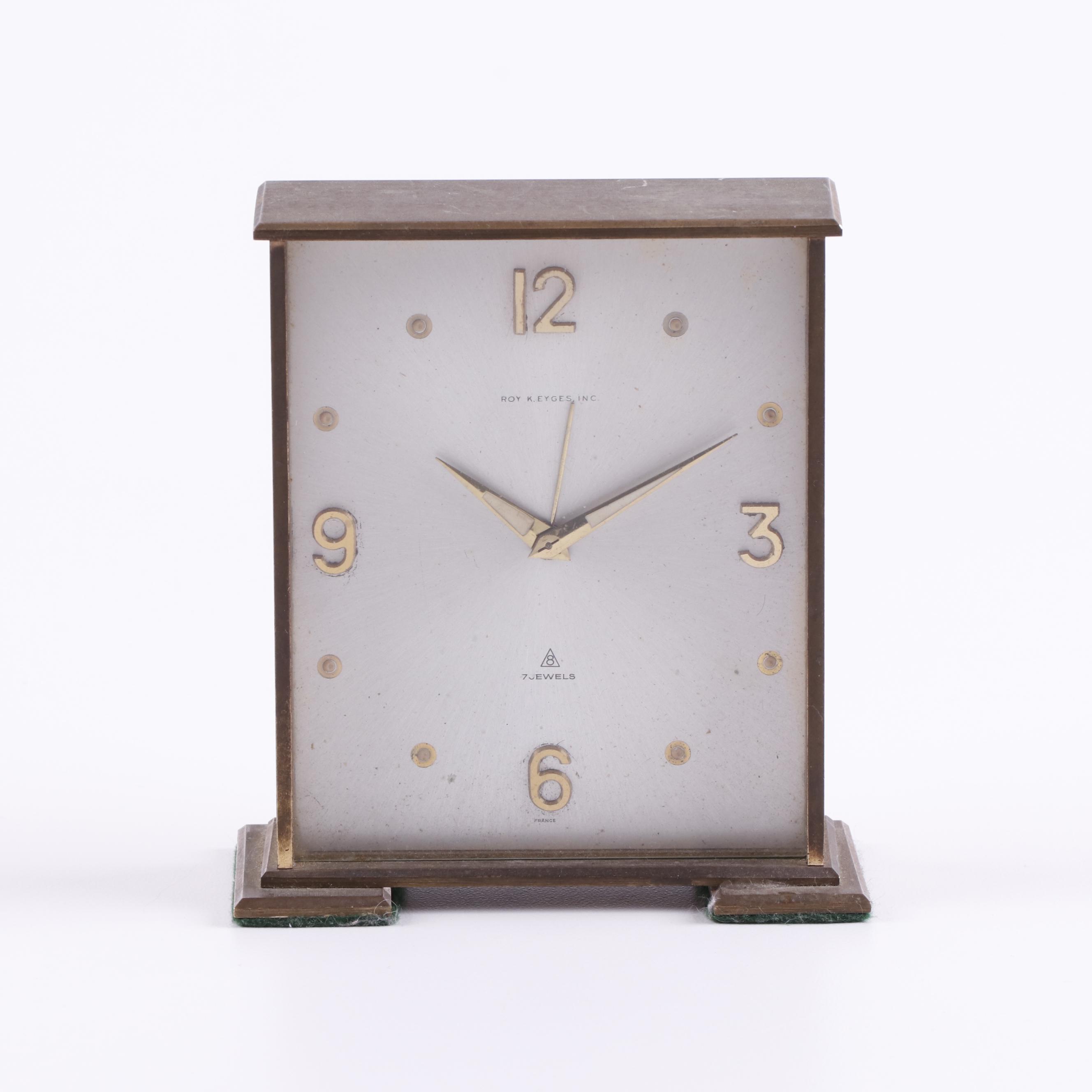 French Roy K. Eyges Brass Desk Clock