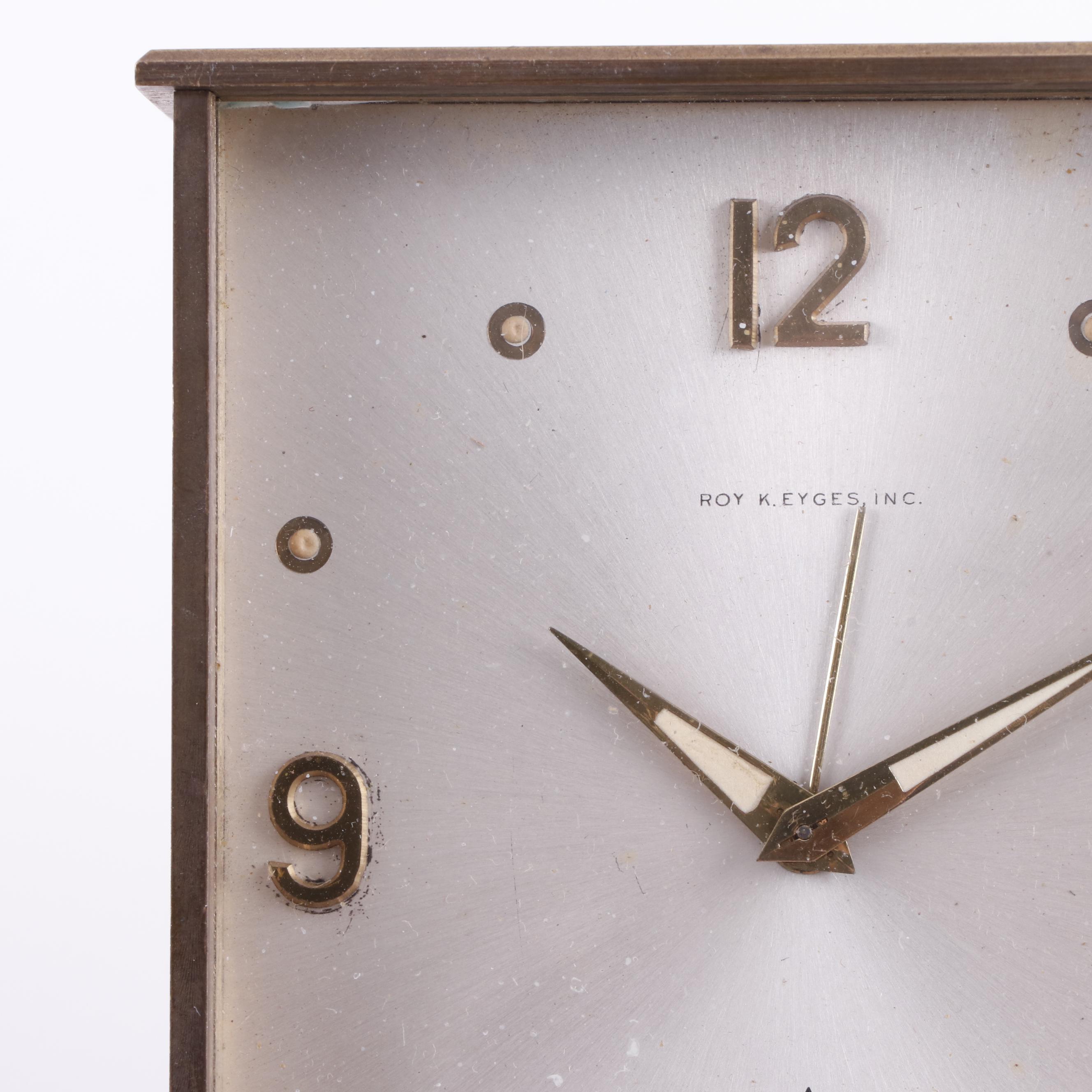 French Roy K. Eyges Brass Desk Clock