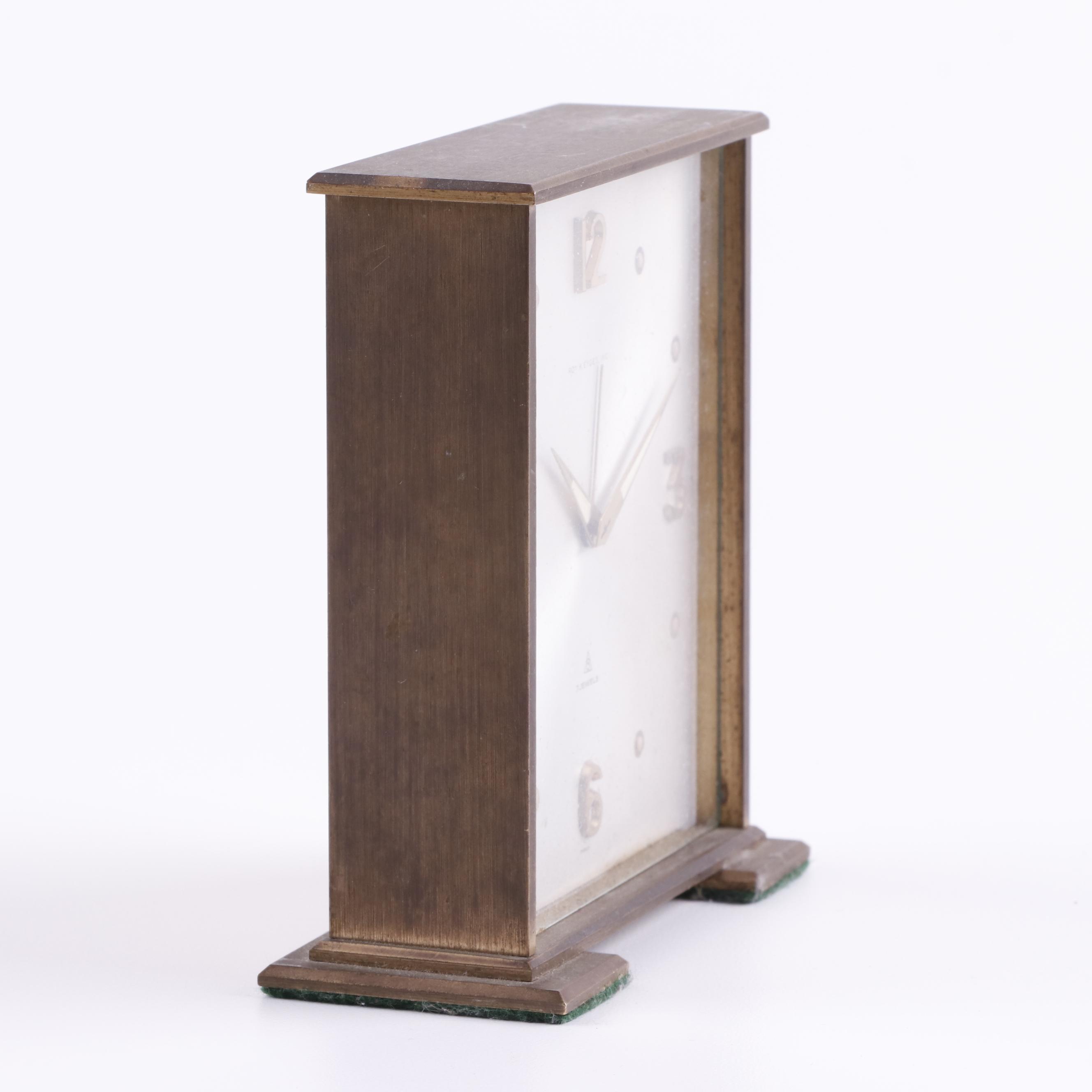 French Roy K. Eyges Brass Desk Clock