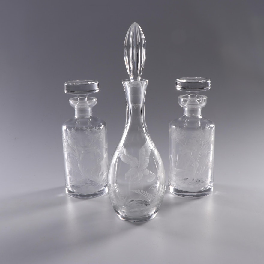 Frosted Animal Motif Glass Decanter Set
