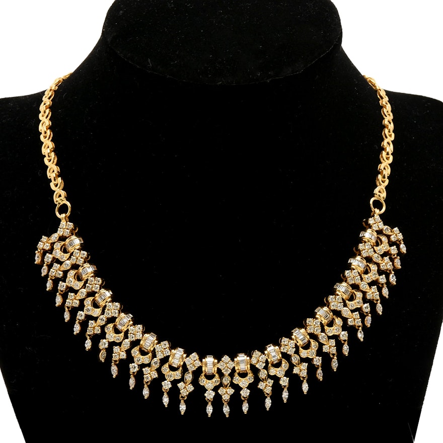 18K Yellow Gold 8.31 CTW Diamond Fringe Necklace
