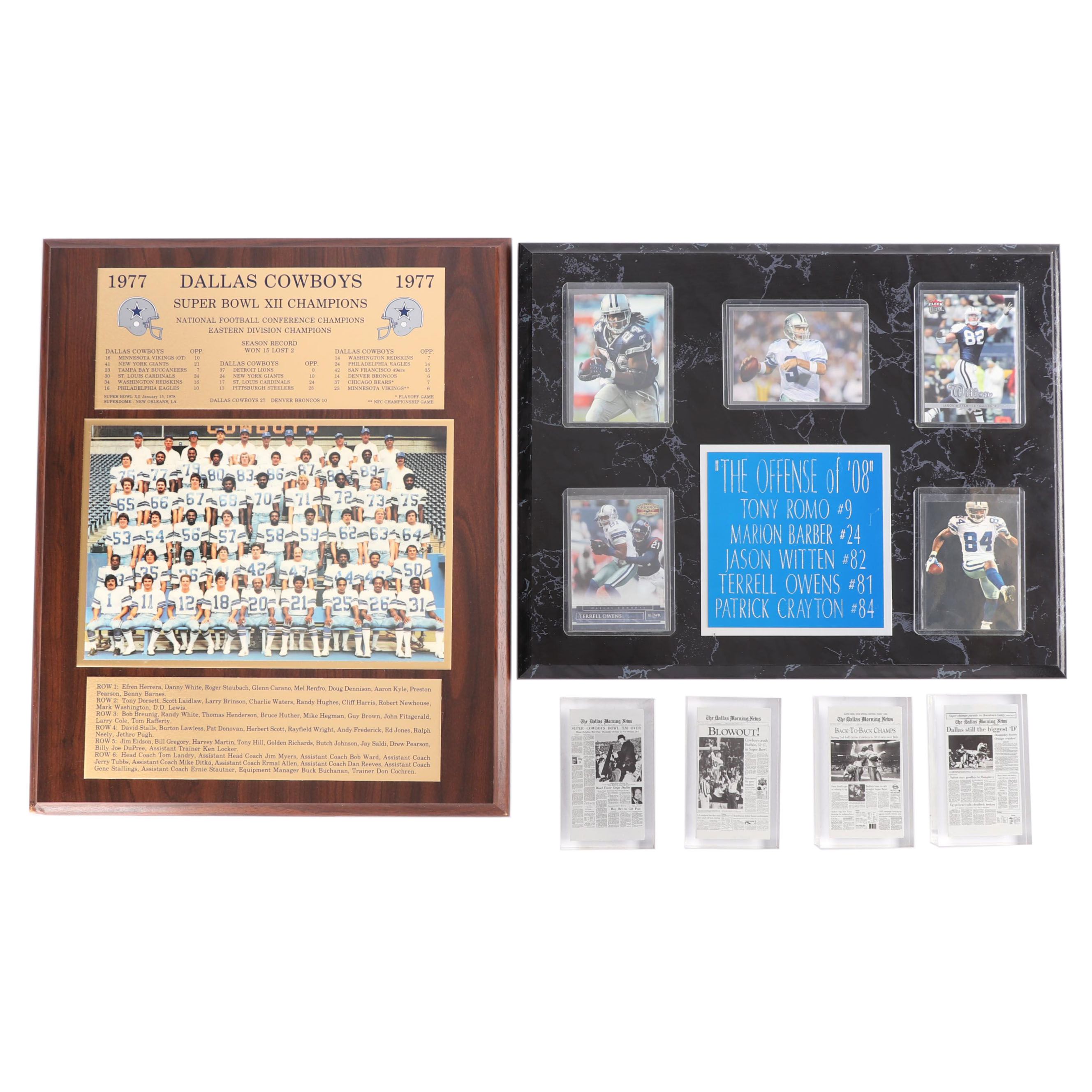 Dallas Cowboys Plaques "Offense of '08", "1977 Team Photo" and More