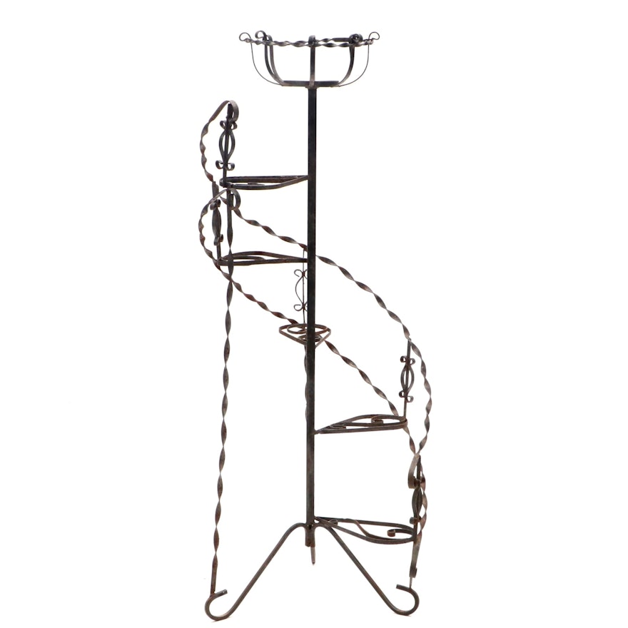 1970s Upright Wrought Iron Plant Stand