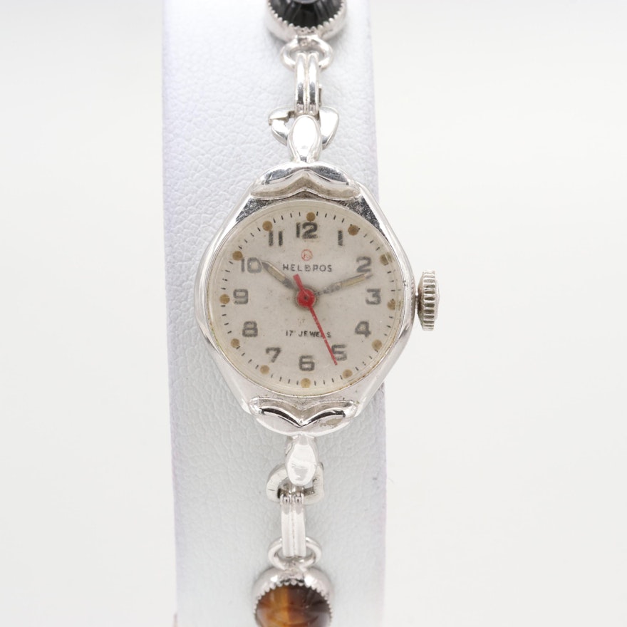 Helbros Stem Wind Wristwatch With Gemstone Scarab Bracelet