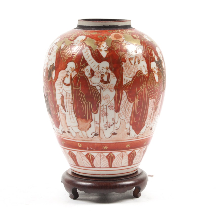 Meiji Period Japanese Kutani Vase on Stand