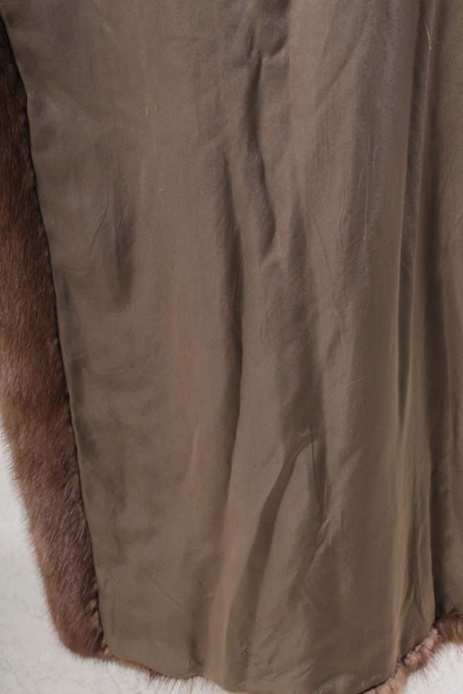 Brown Mink Fur Coat With Fox Fur Collar and Cuffs