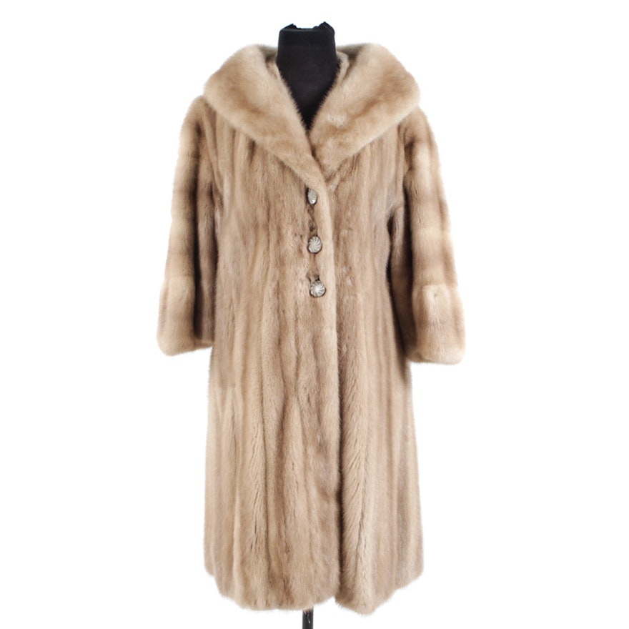 Vintage Blonde Mink Fur Coat with Shawl Collar