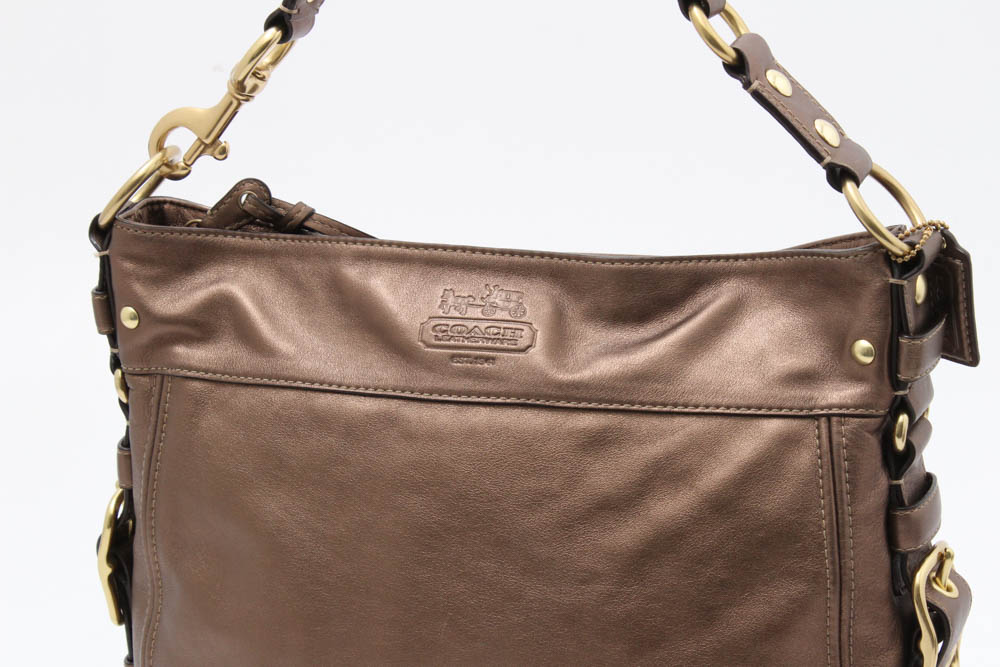 Coach "Zoe" Metallic Leather Hobo Bag