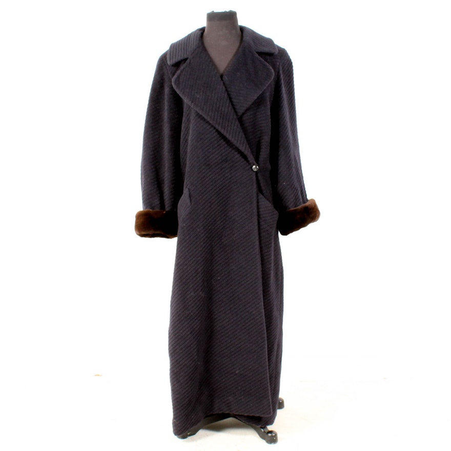 Louis Dell'Olio Luxe Wool Coat with Sheared Mink Fur Cuffs