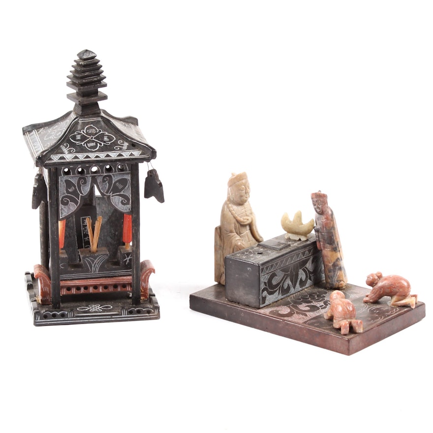 Chinese Altar and Temple Soapstone Figurines Circa Late 1800's