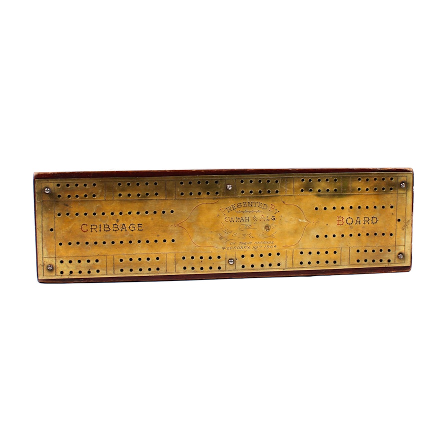 Antique 1904 Presentation Cribbage Board