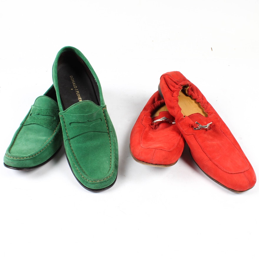 Donald J Pliner Red and Green Suede Loafers, Made in Italy