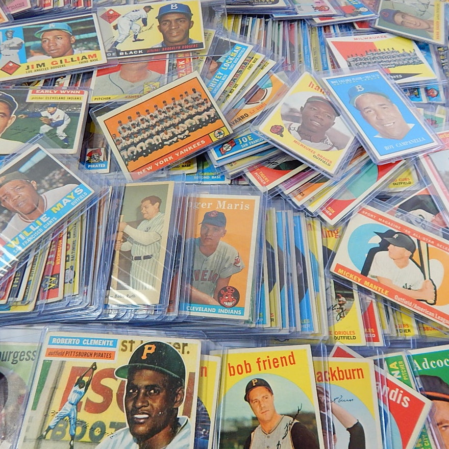 Large Topps 1955 to 1961 Top Loaded Baseball Cards with Clemente, Mantle