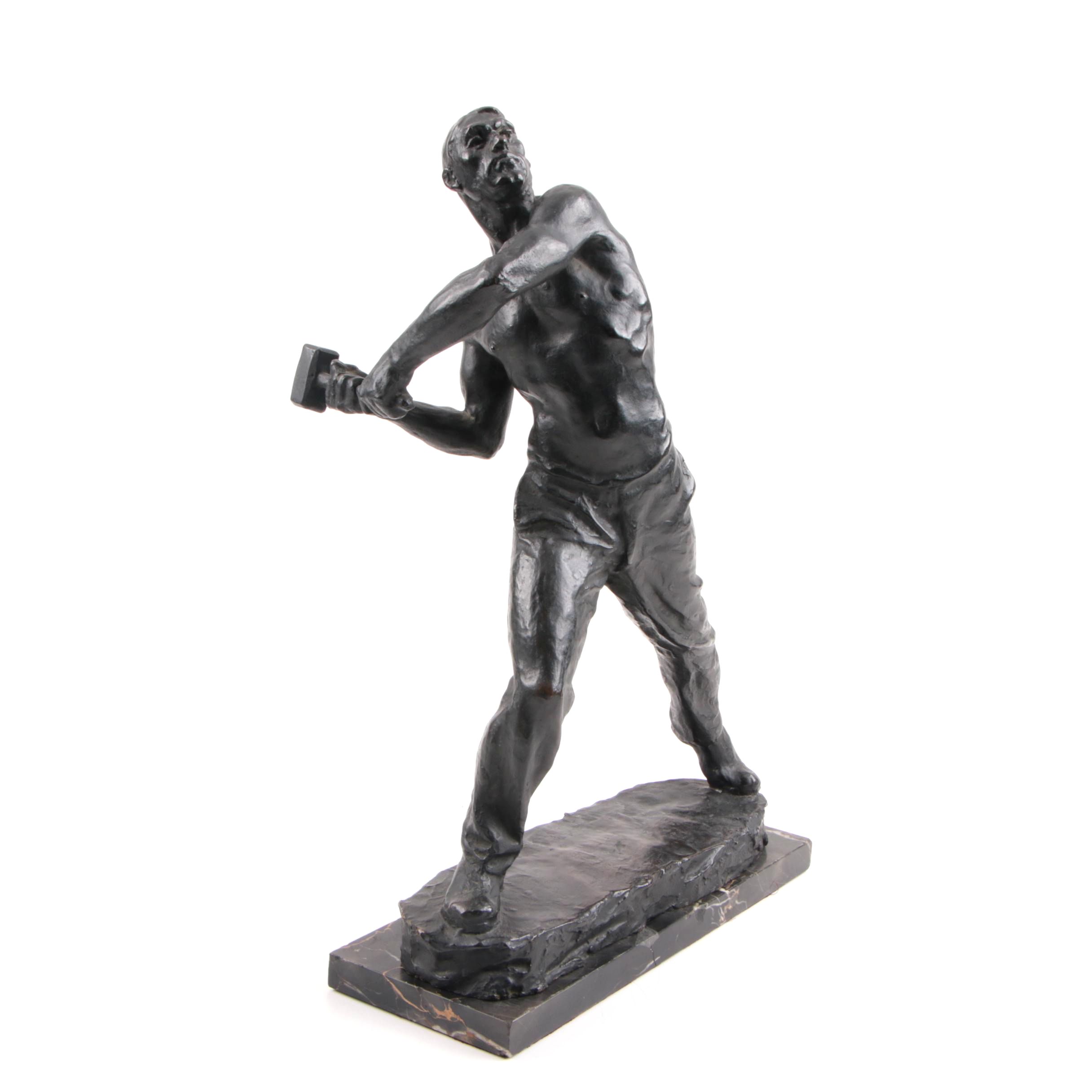 Max Kalish Circa 1930 Bronze Sculpture of Laborer on Porto D'Oro Base