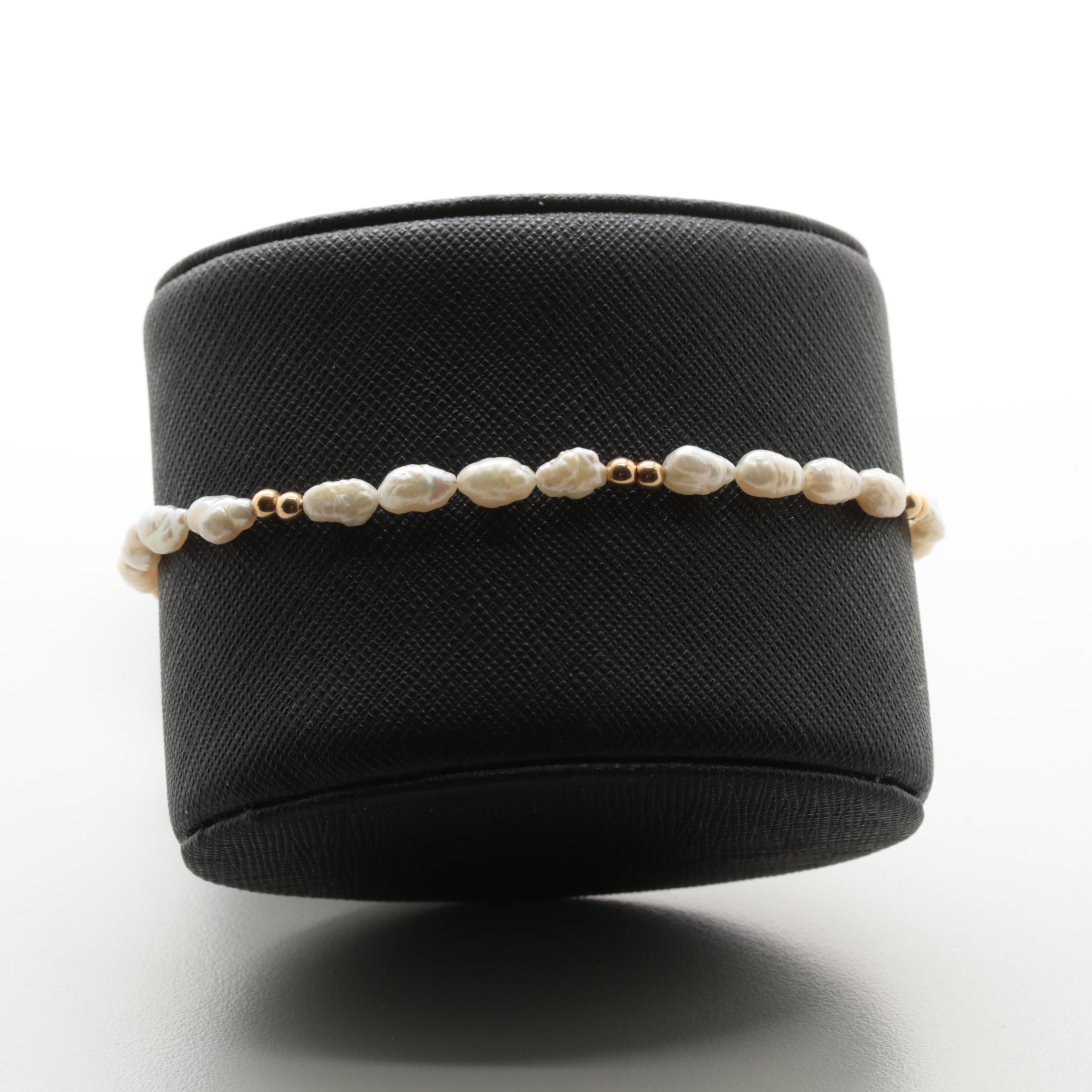 14K Yellow Gold Cultured Pearl Bracelet