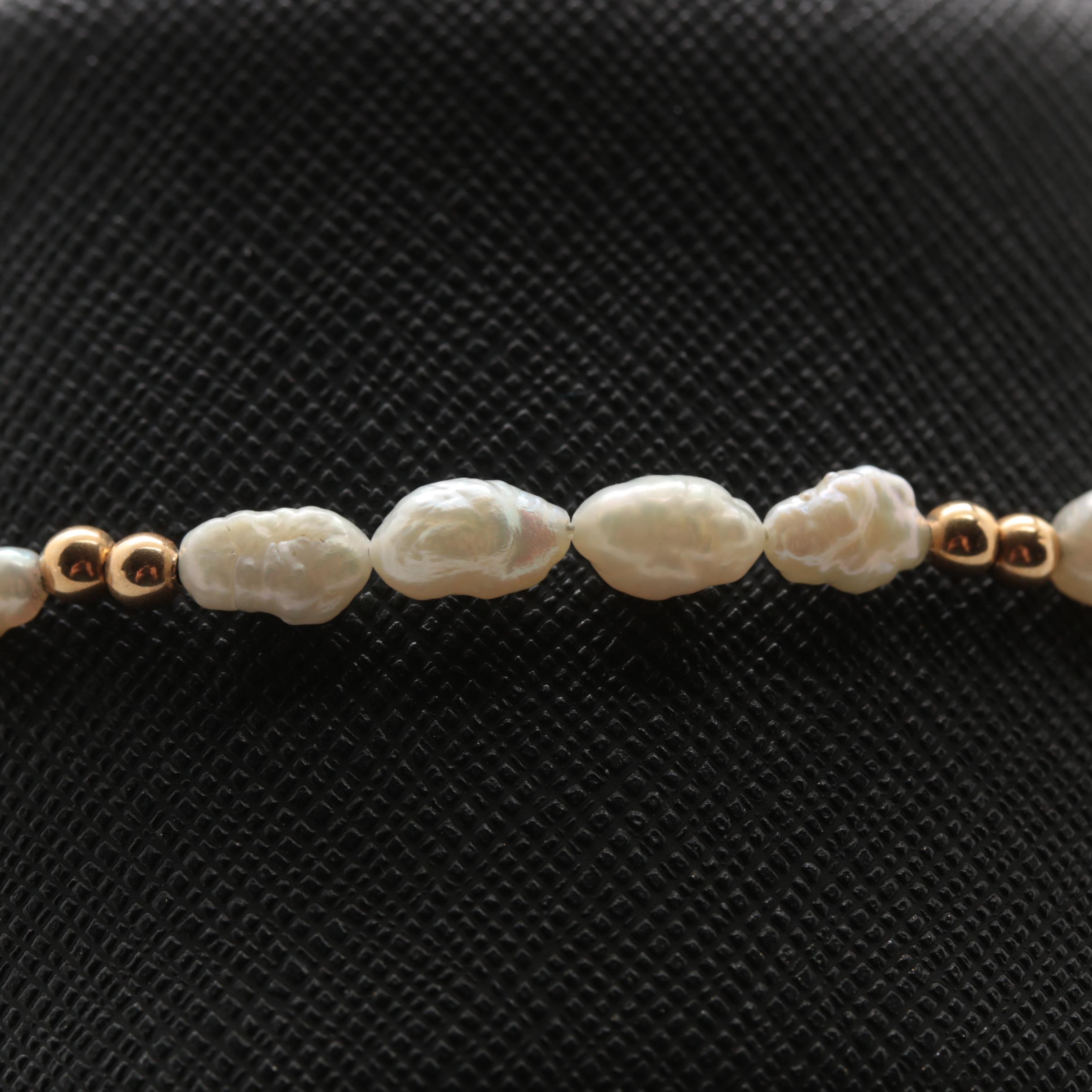14K Yellow Gold Cultured Pearl Bracelet