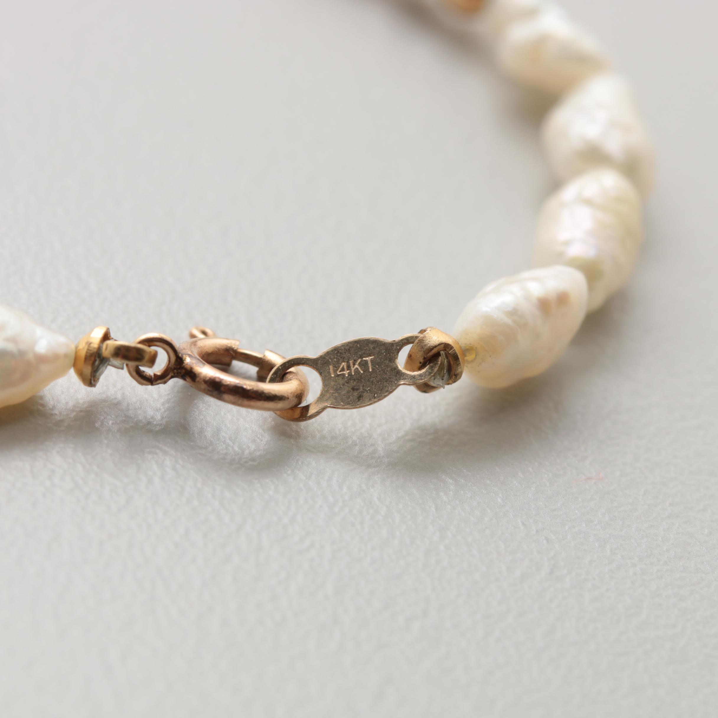 14K Yellow Gold Cultured Pearl Bracelet