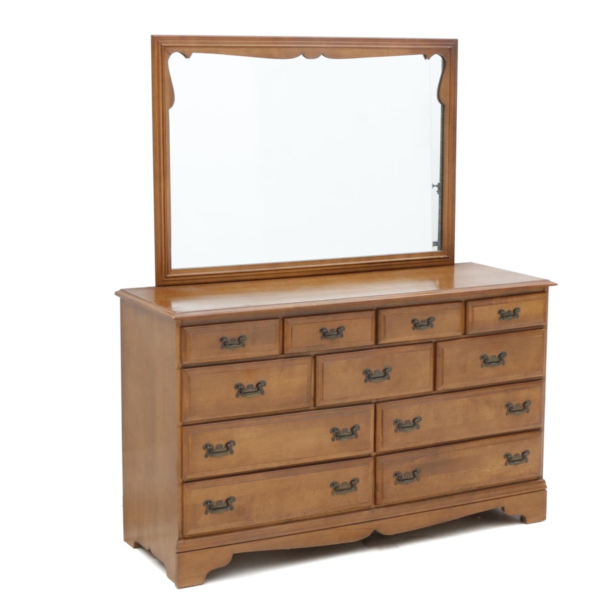 Early American Style Chest of Drawers with Mirror in Walnut