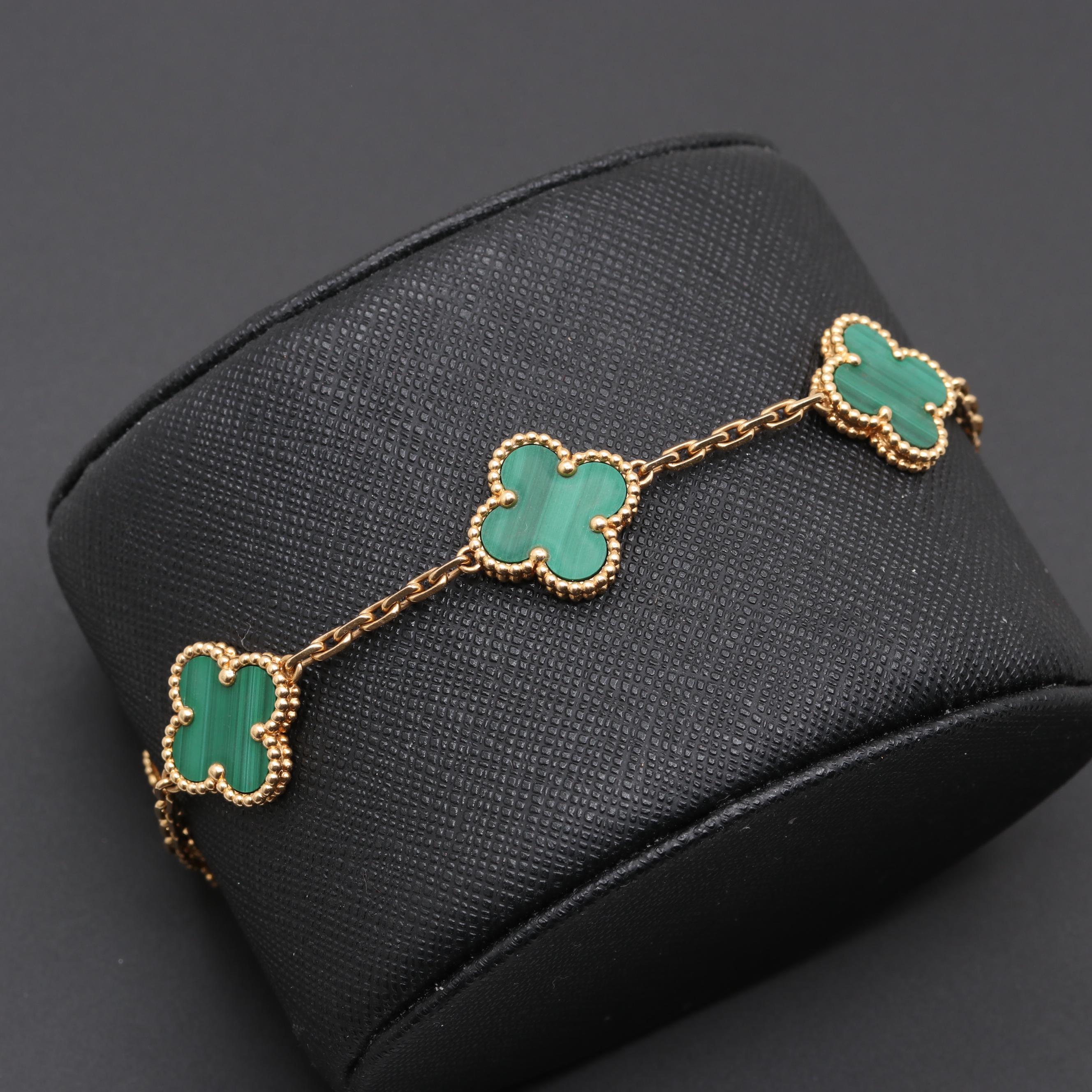 Van Cleef & Arpels "Alhambra" 18K Yellow Gold Malachite Bracelet