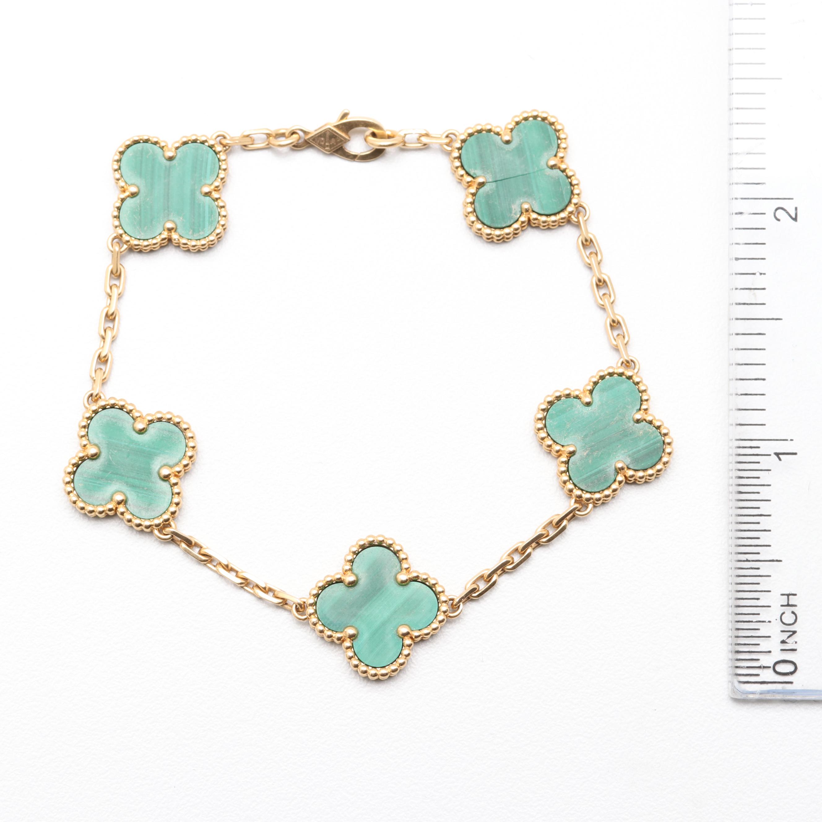 Van Cleef & Arpels "Alhambra" 18K Yellow Gold Malachite Bracelet