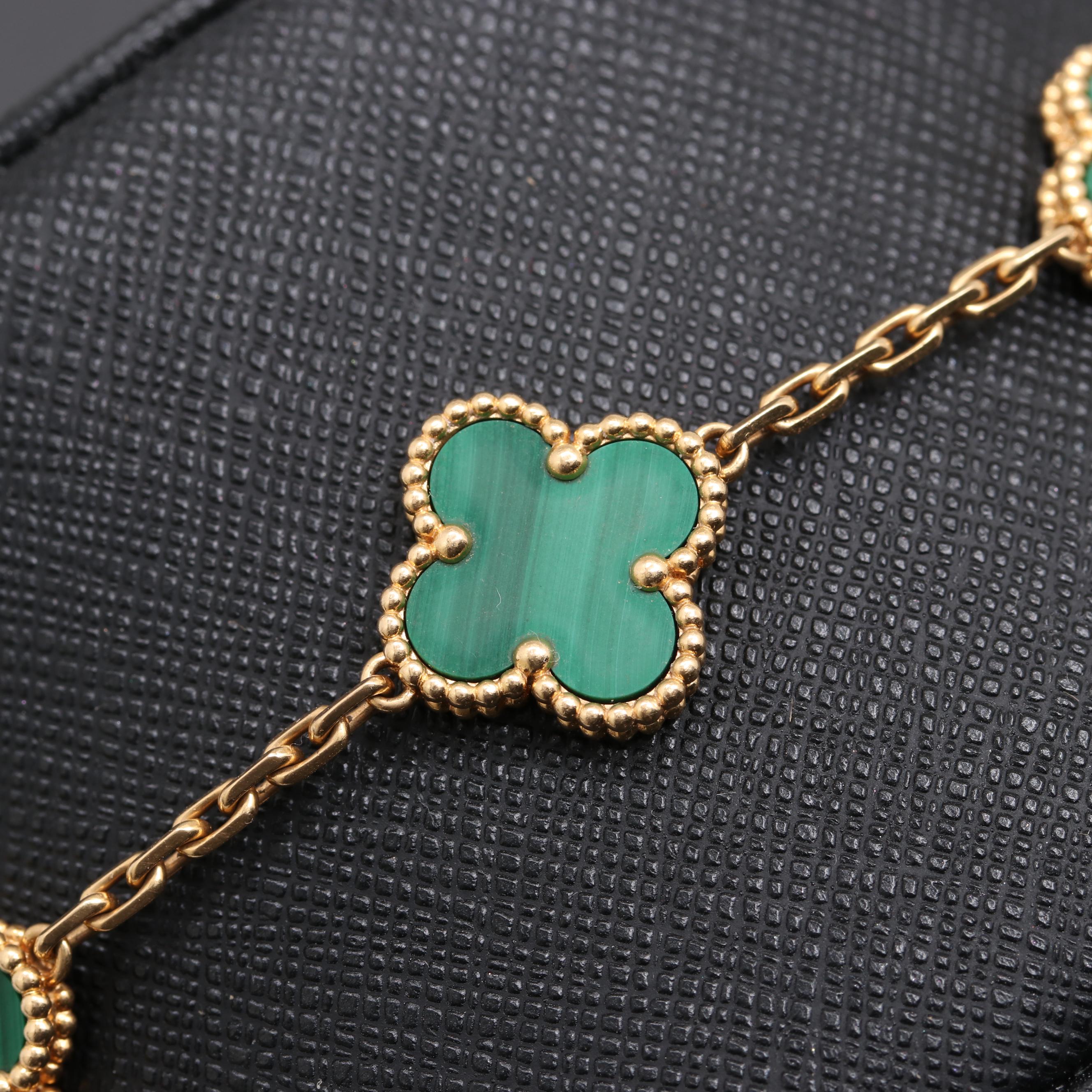 Van Cleef & Arpels "Alhambra" 18K Yellow Gold Malachite Bracelet