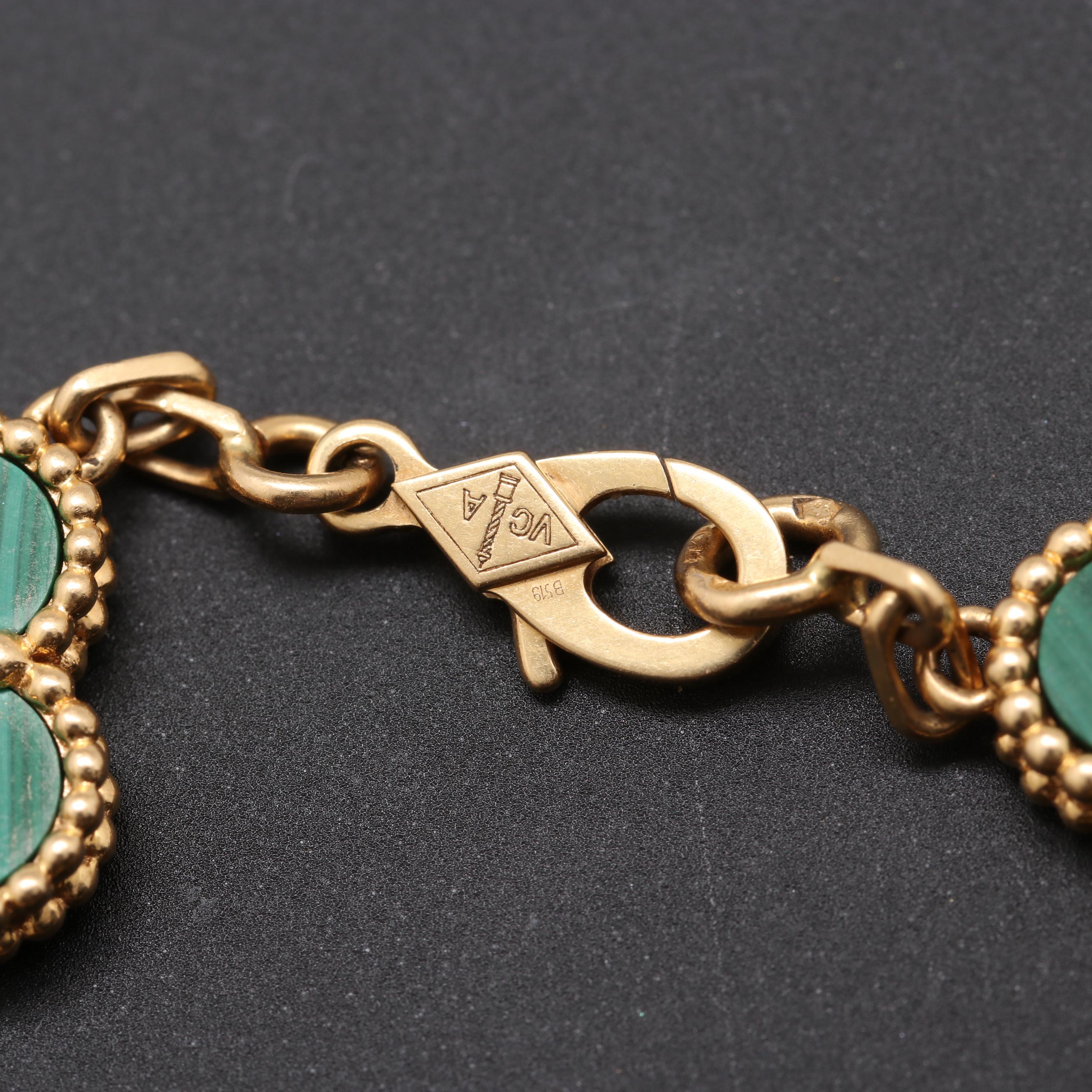 Van Cleef & Arpels "Alhambra" 18K Yellow Gold Malachite Bracelet