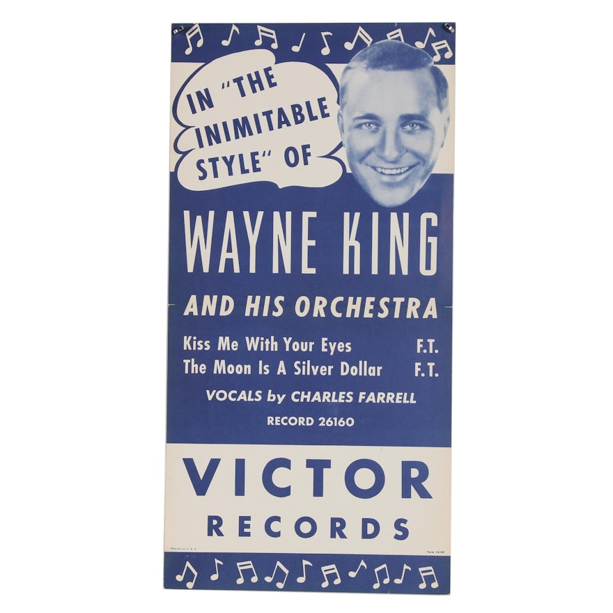 Victor Records Lithograph Poster "Wayne King and His Orchestra"