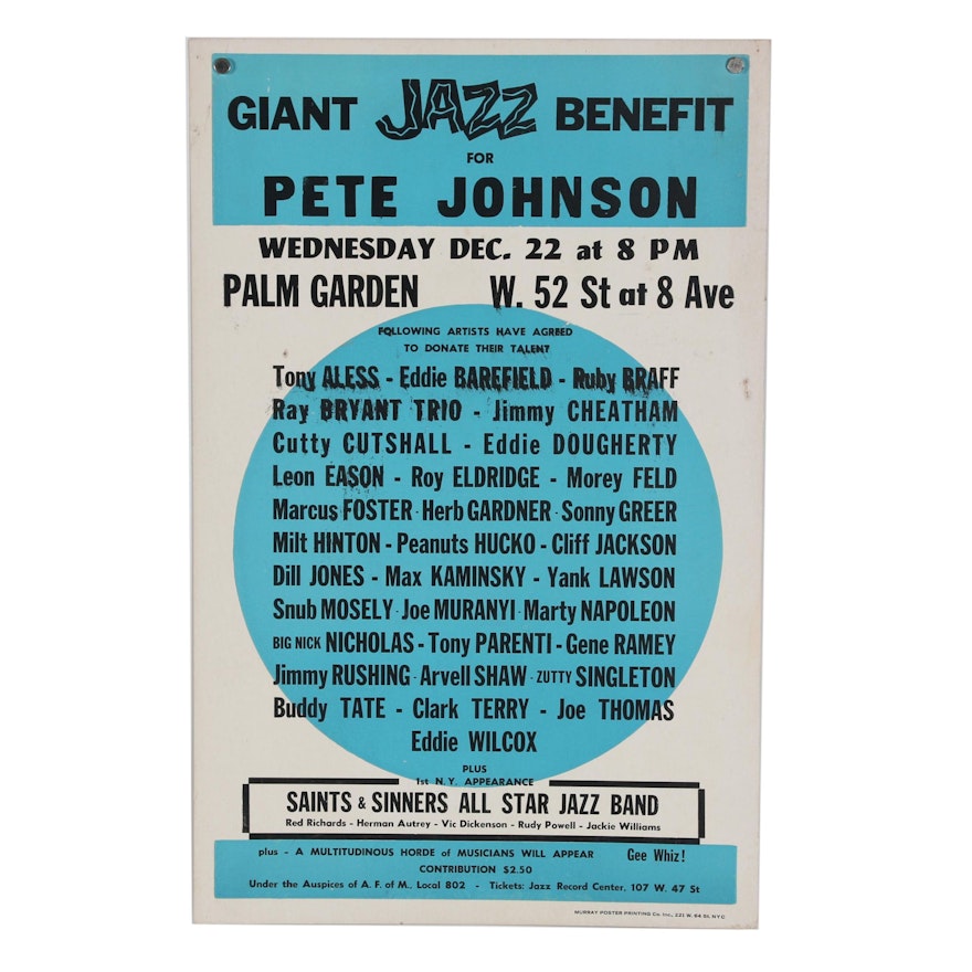 Jazz Advertisement Poster "Giant Jazz Benefit for Pete Johnson"