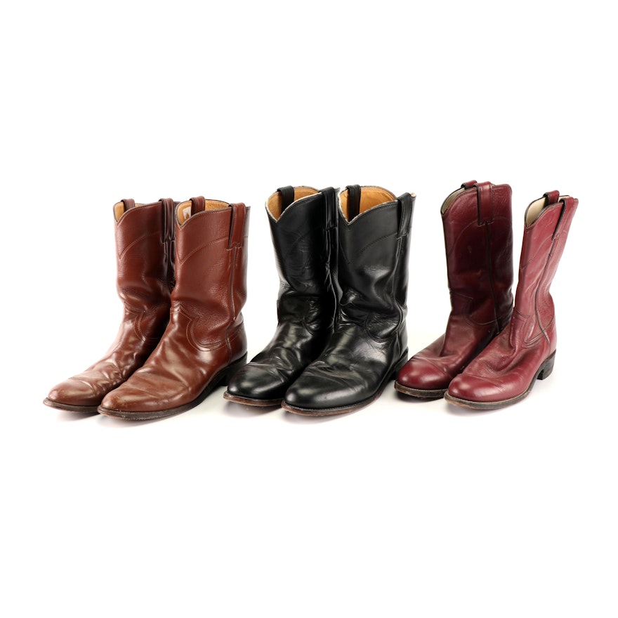 Women's Justin Western Boots in Black, Cognac and Dark Red Leather