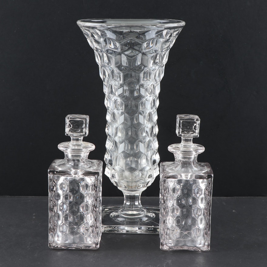 Fostoria "American" Glass Vase and Bitters Bottles